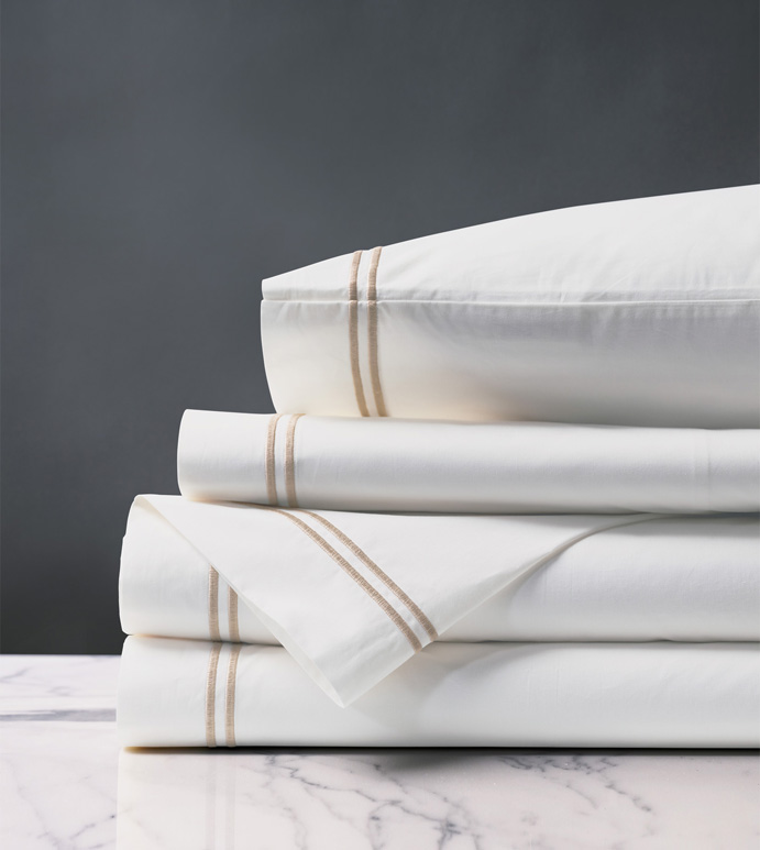 Enzo Satin Stitch Sheet Set in Bisque