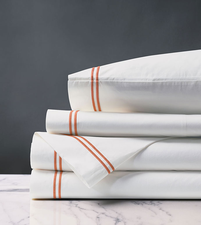 Enzo Satin Stitch Sheet Set in Coral