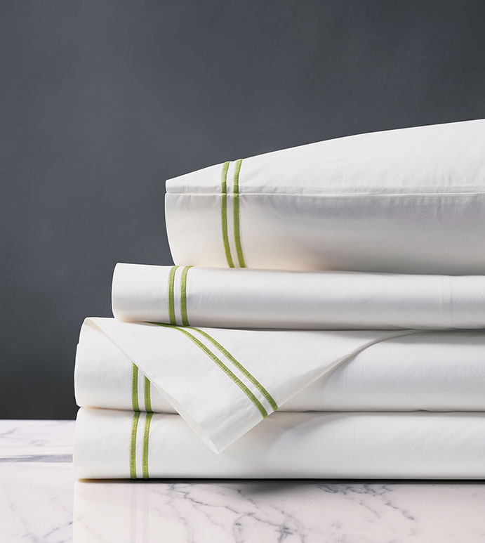 Enzo Satin Stitch Sheet Set in Lime