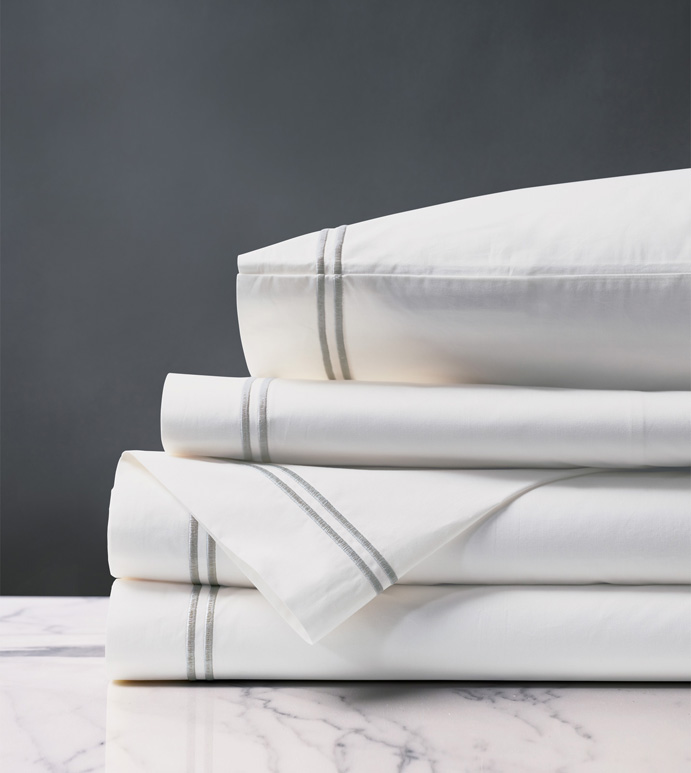 Enzo Satin Stitch Sheet Set in Silver