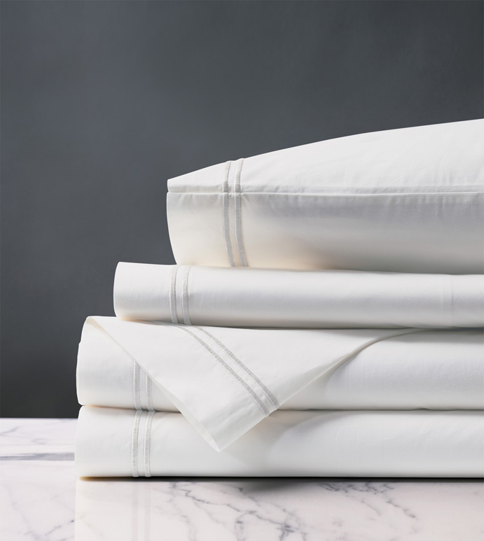 Enzo Satin Stitch Sheet Set in White