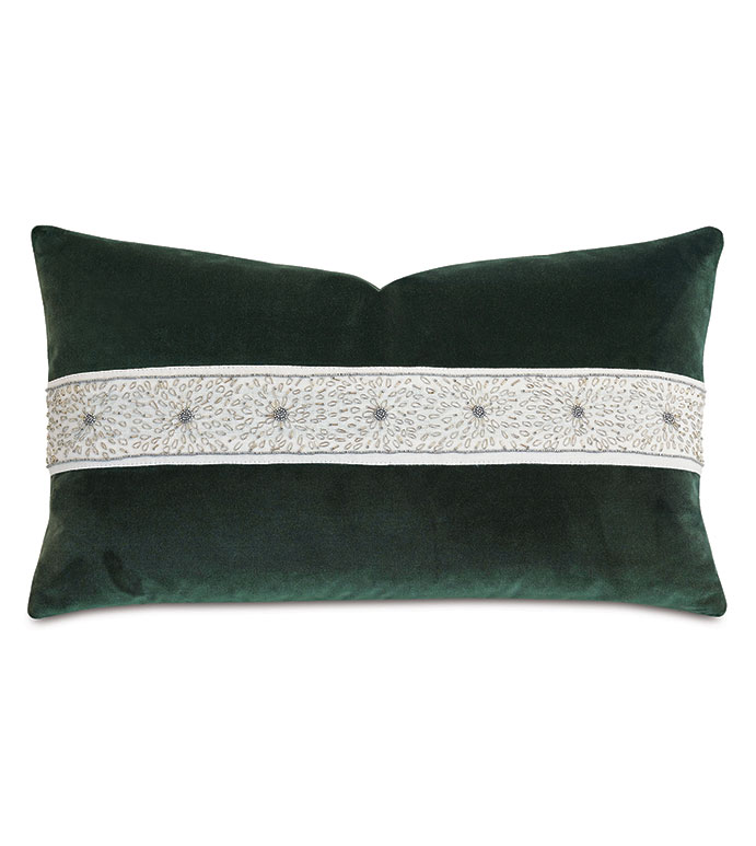 Uma Beaded Border Decorative Pillow In Emerald