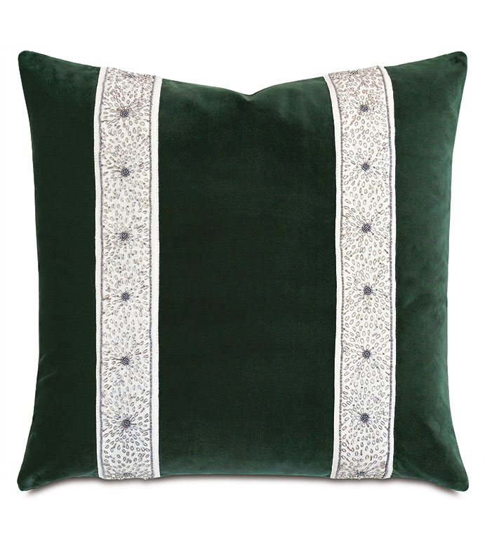 Uma Beaded Border Decorative Pillow In Emerald