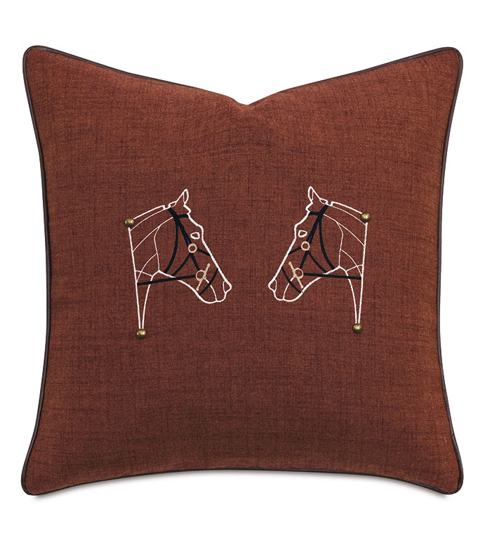 EQUESTRIAN EMBROIDERED DECORATIVE PILLOW