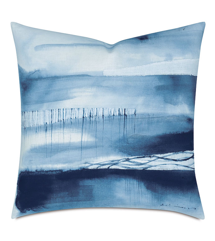 PALETTE HAND PAINTED DECORATIVE PILLOW IN STONE BLUE