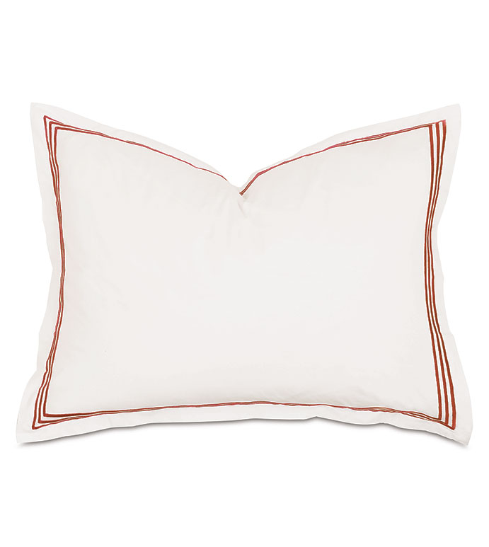 Tessa Satin Stitch Standard Sham in Ivory/Scarlet