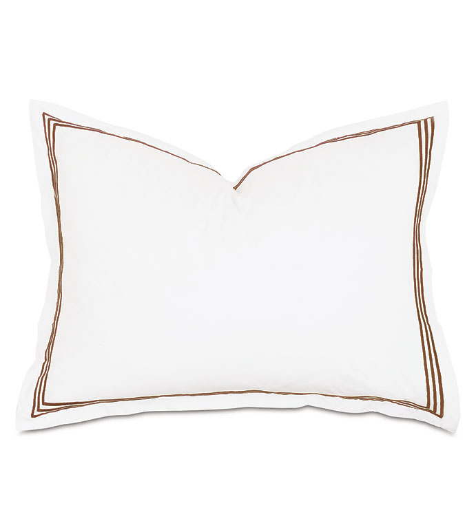 Tessa Satin Stitch Standard Sham in White/Brown