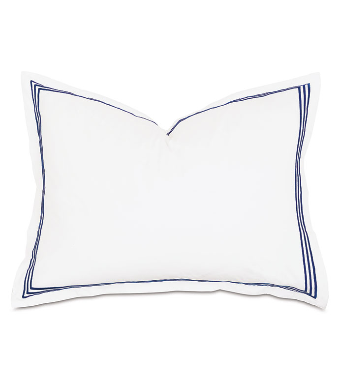 Tessa Satin Stitch Standard Sham in White/Navy