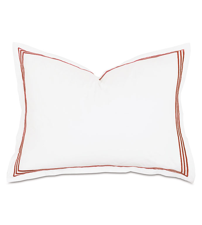 Tessa Satin Stitch Standard Sham in White/Scarlet