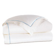 Linea Velvet Ribbon Duvet Cover In White & Azure