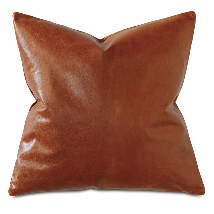 Tudor Leather Decorative Pillow In Cognac | Eastern Accents