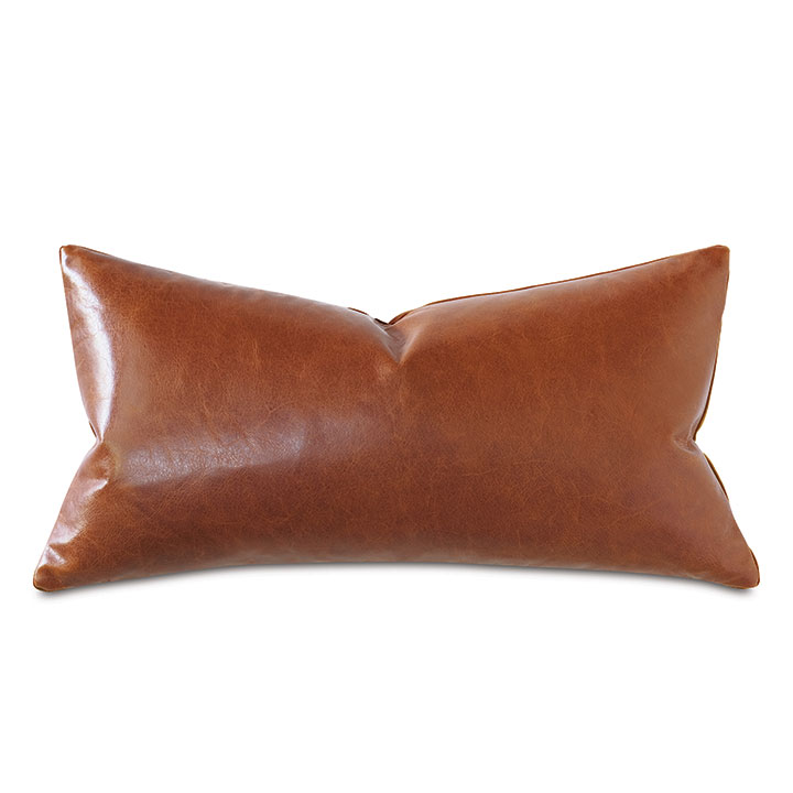 Tudor Leather Decorative Pillow In Cognac Eastern Accents