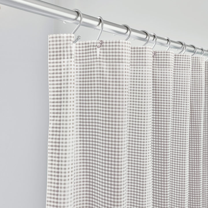 MALAYA GINGHAM SHOWER CURTAIN IN FAWN