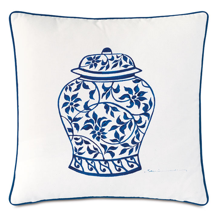 Porcelain Ginger Jar Decorative Pillow