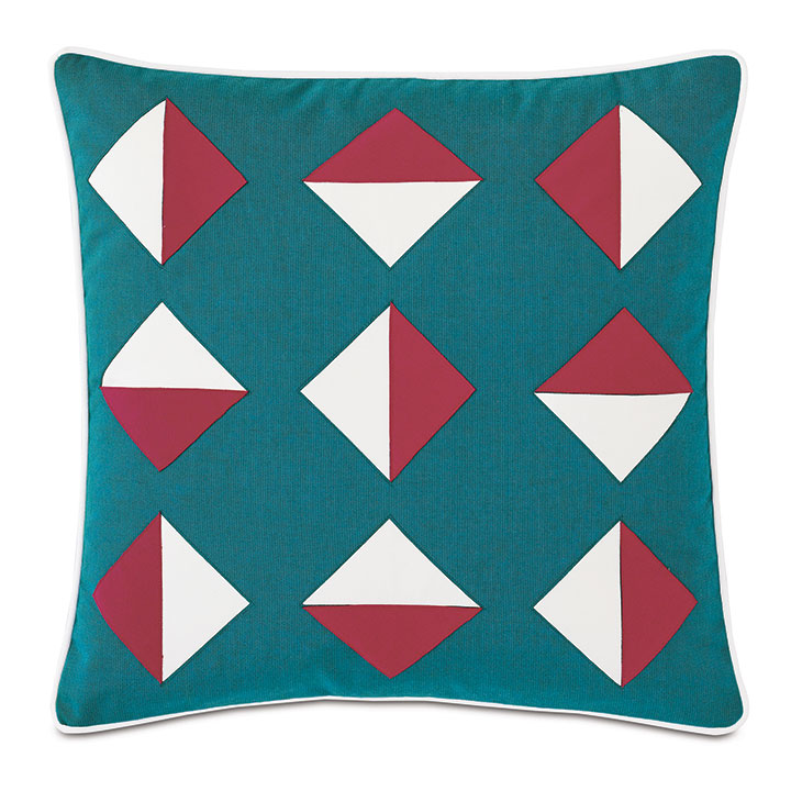 Kaleidoscope Applique Decorative Pillow in Teal