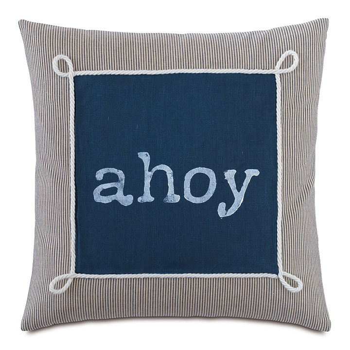 Bay Blockprinted Decorative Pillow in Ahoy