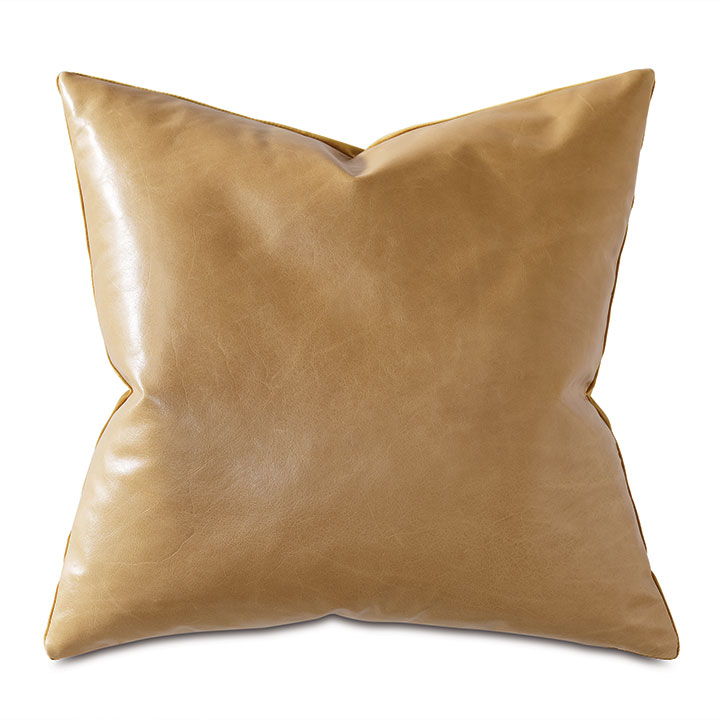 Tudor Leather Decorative Pillow In Gold