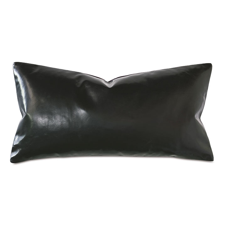 Tudor Leather Decorative Pillow in Onyx