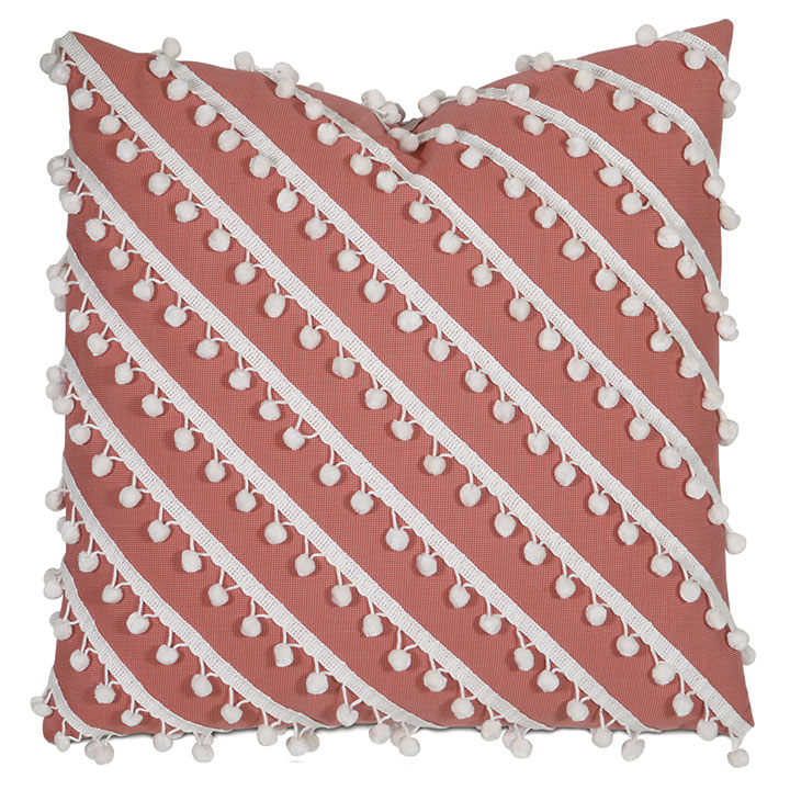 Cove Ball Trim Decorative Pillow in Coral