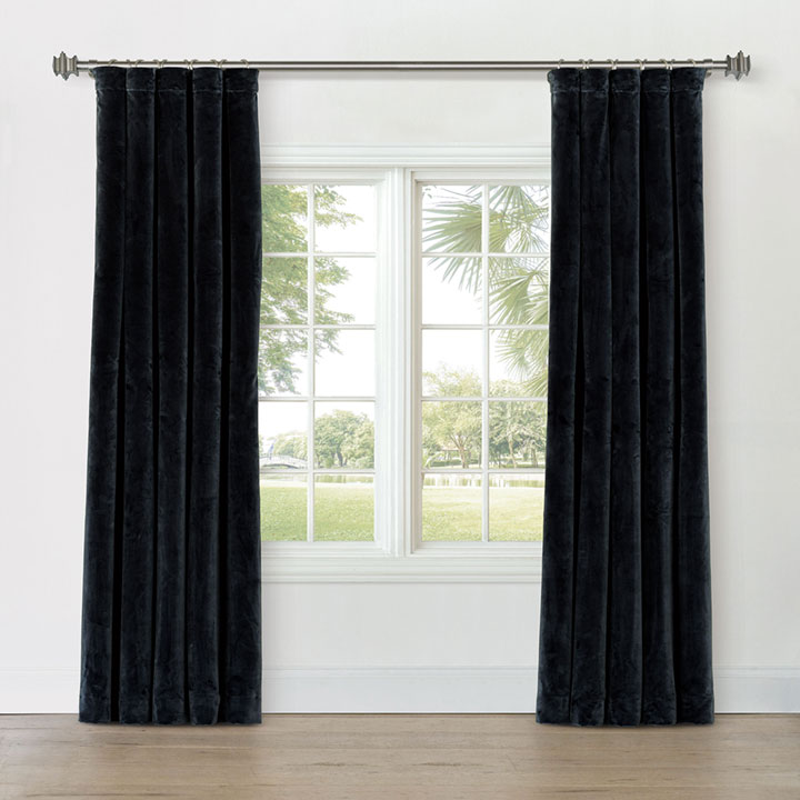 UMA VELVET CURTAIN PANEL IN CHARCOAL