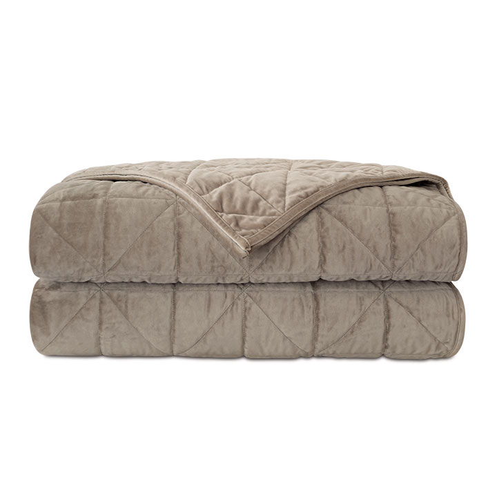 Nova Quilted Velvet Coverlet in Fawn