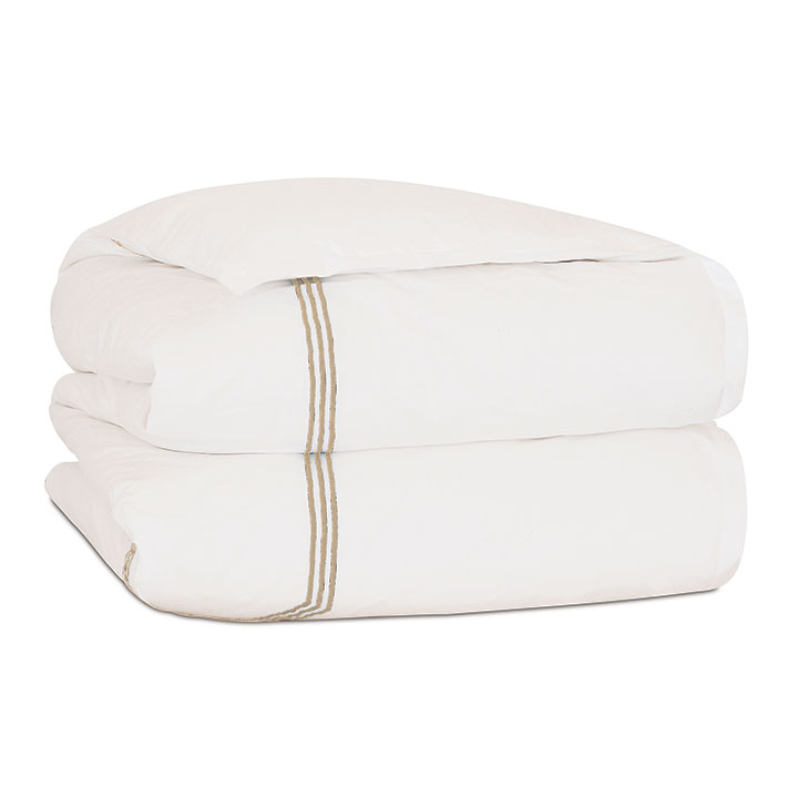 Tessa Satin Stitch Duvet Cover in Ivory/Bisque