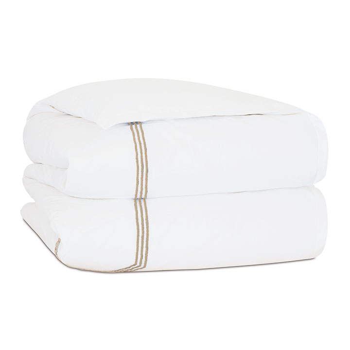 Tessa Satin Stitch Duvet Cover in White/Bisque