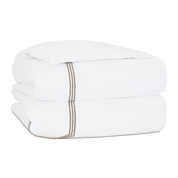 Tessa Satin Stitch Duvet Cover in White/Sable