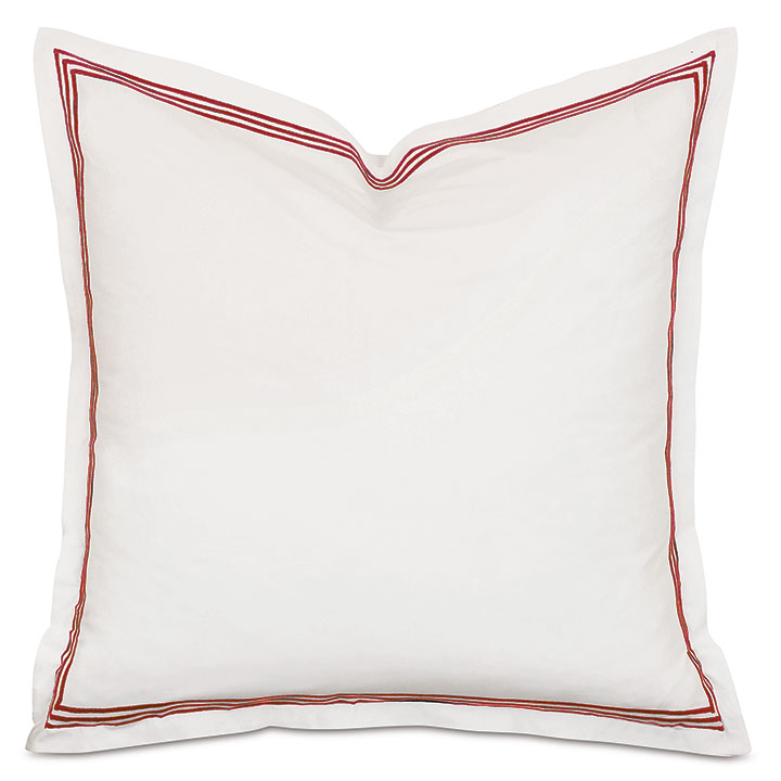 Tessa Satin Stitch Euro Sham in Ivory/Scarlet