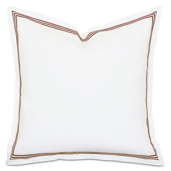 Tessa Satin Stitch Euro Sham in White/Brown