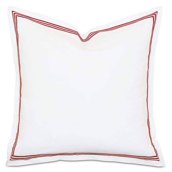 Tessa Satin Stitch Euro Sham in White/Scarlet