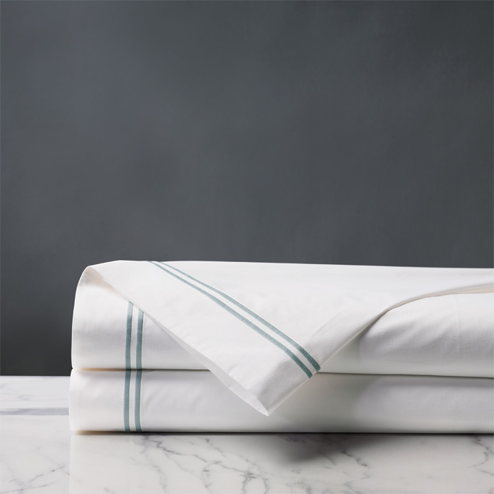 Enzo Satin Stitch Flat Sheet in Lake