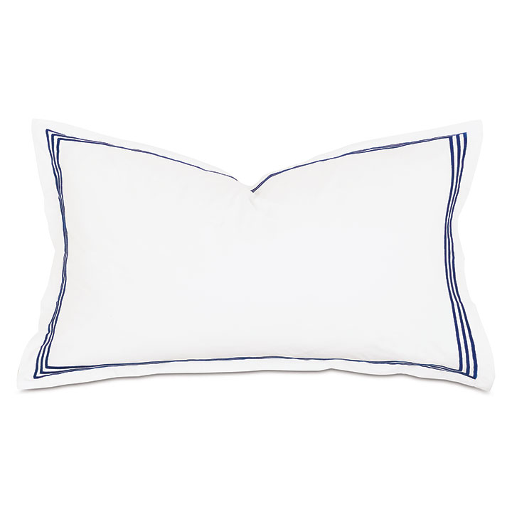 Tessa Satin Stitch King Sham in White/Navy