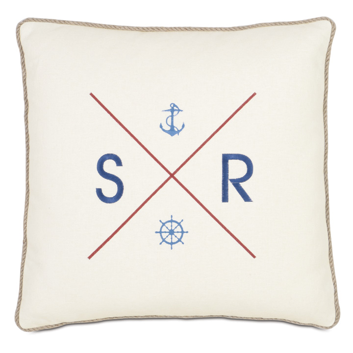 Maritime Embroidered Flag Accent Pillow In Ivory