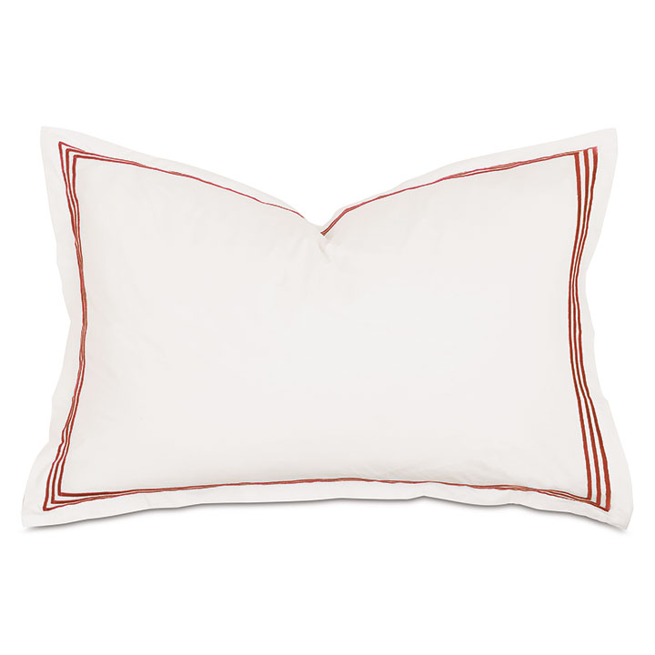 Tessa Satin Stitch Queen Sham in Ivory/Scarlet