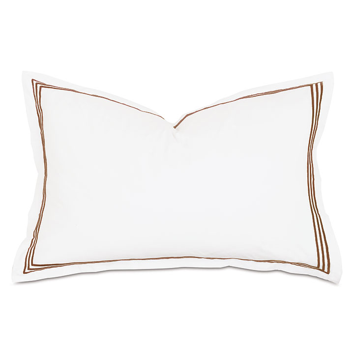 Tessa Satin Stitch Queen Sham in White/Brown