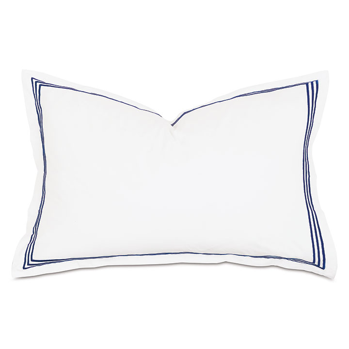 Tessa Satin Stitch Queen Sham in White/Navy