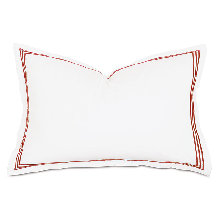 Tessa Satin Stitch Queen Sham in White/Scarlet