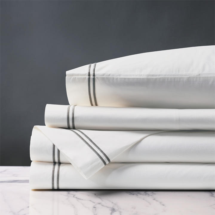 Enzo Satin Stitch Sheet Set in Dove