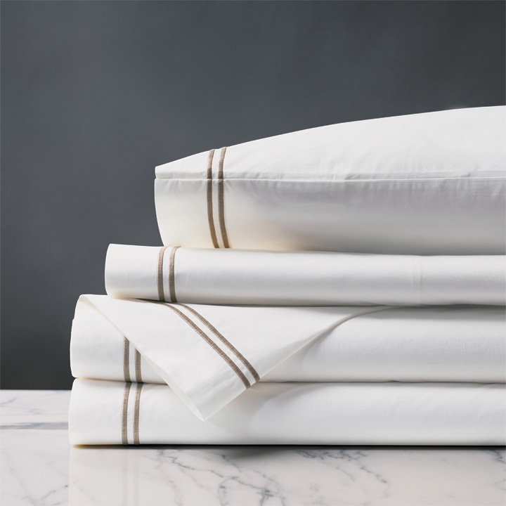 Enzo Satin Stitch Sheet Set in Sable