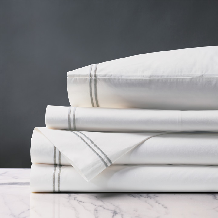 Enzo Satin Stitch Sheet Set in Silver