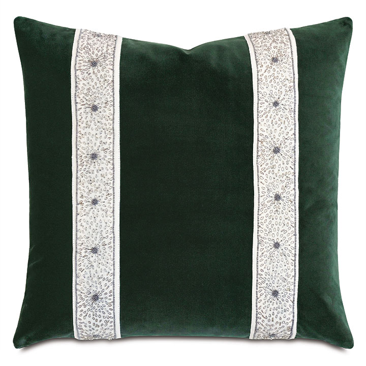 UMA BEADED BORDER DECORATIVE PILLOW IN EMERALD