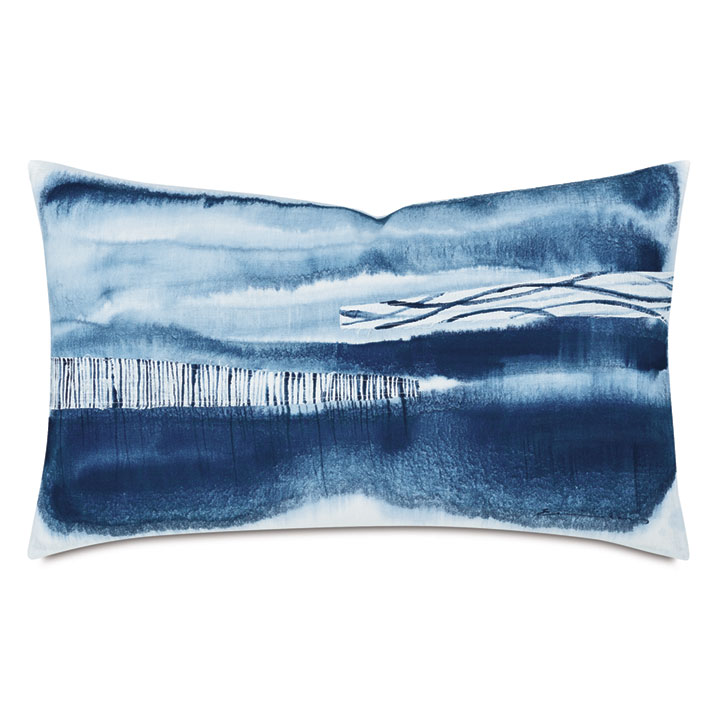 PALETTE HAND PAINTED DECORATIVE PILLOW IN STONE BLUE