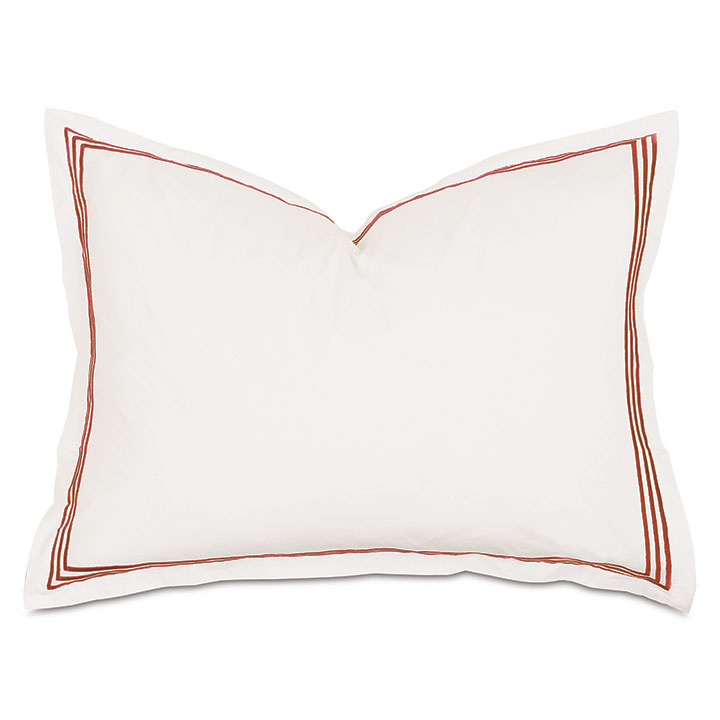 Tessa Satin Stitch Standard Sham in Ivory/Scarlet