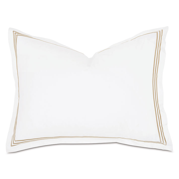 Tessa Satin Stitch Standard Sham in White/Bisque