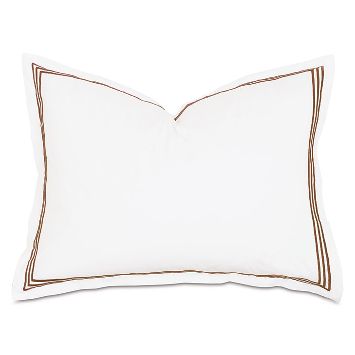 Tessa Satin Stitch Standard Sham in White/Brown