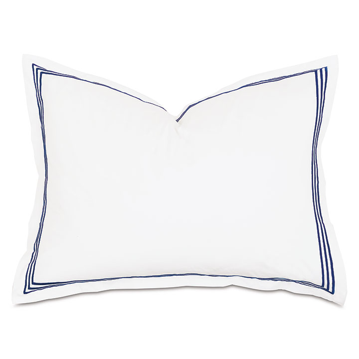 Tessa Satin Stitch Standard Sham in White/Navy