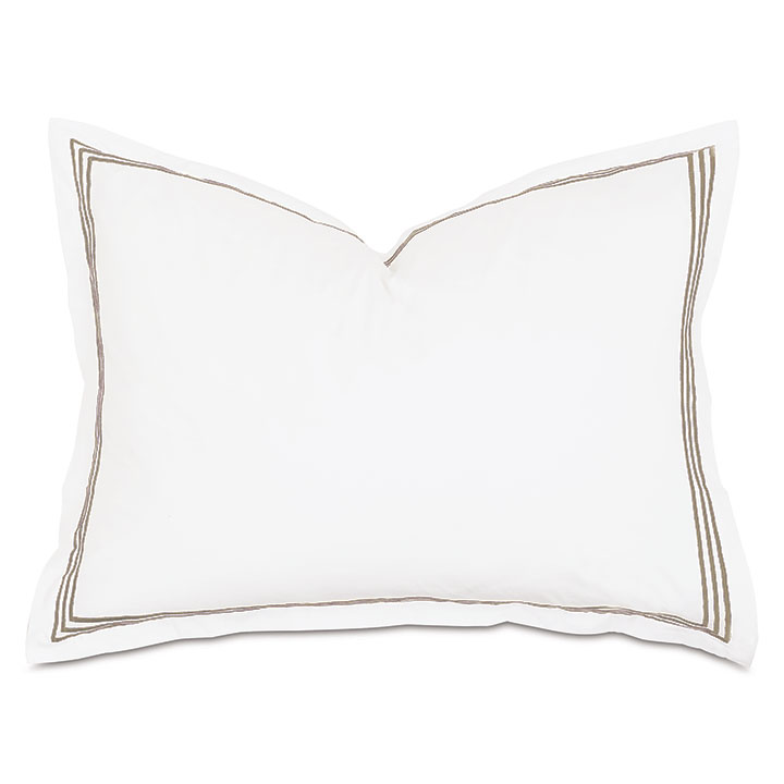 Tessa Satin Stitch Standard Sham in White/Sable