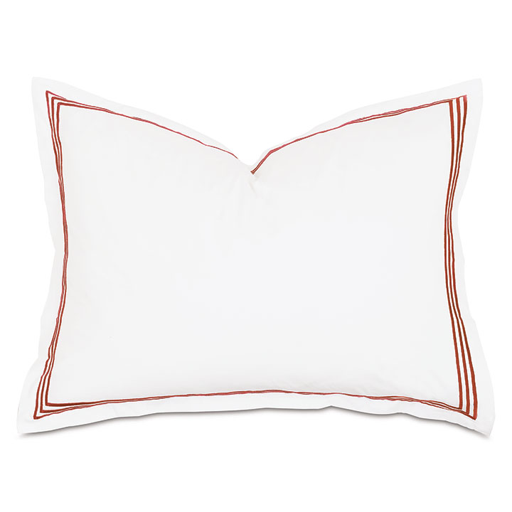 Tessa Satin Stitch Standard Sham in White/Scarlet