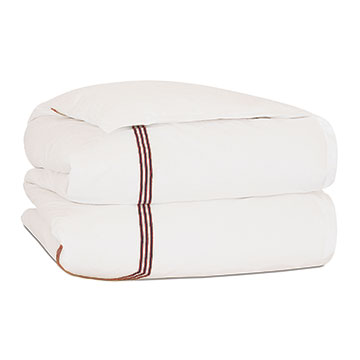 Tessa Satin Stitch Duvet Cover in Ivory/Scarlet